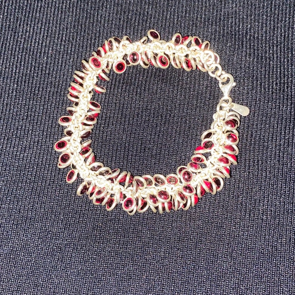 Retired Silpada silver & garnet Cha Cha bracelet.